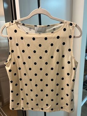 Reformation Cream Tank with Black Polka Dots sz XL sleeves less.